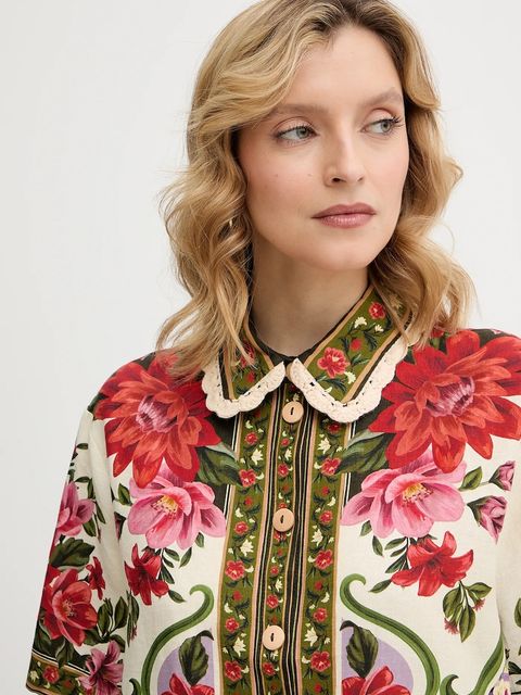 Farm Rio koszula z dodatkiem lnu kolor multicolor regular z kołnierzykiem klasycznym 344169