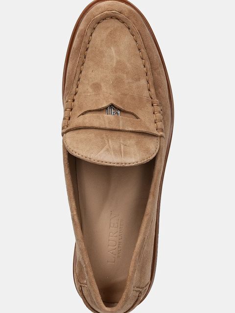 Lauren Ralph Lauren mokasyny zamszowe Marli damskie kolor beżowy na płaskim obcasie 802974357001