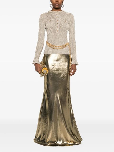 Self-Portrait metallic-effect maxi skirt - Gold