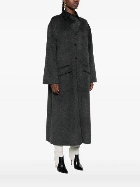 Nanushka leather-collar wool coat - Grey