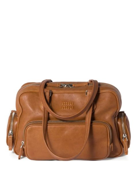 Miu Miu Pocket leather zipped tote bag - Brown - zdjęcie produktu nr 1