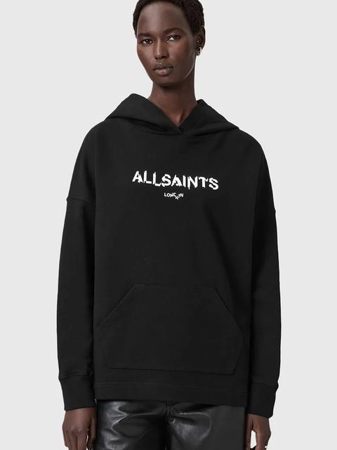 AllSaints bluza bawełniana damska kolor czarny z kapturem wzorzysta W107JD - zdjęcie produktu nr 2