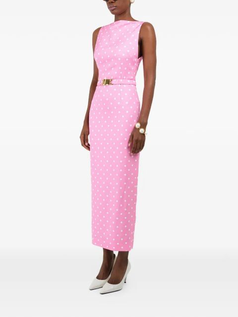 Rowen Rose polka-dots straight-neckline maxi dress - Pink