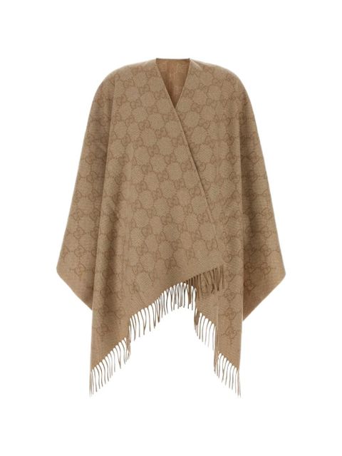 Gucci logo fringed poncho - Neutrals - zdjęcie produktu nr 1