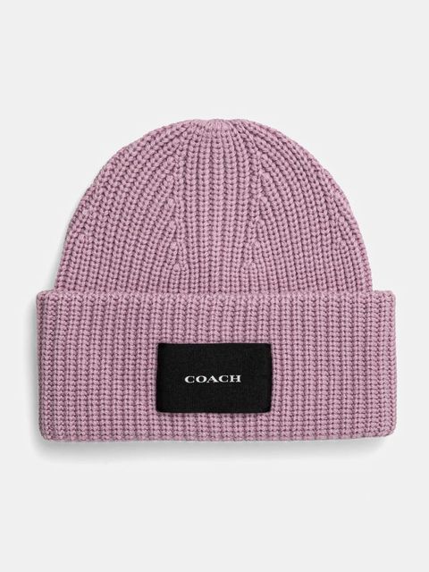 Coach czapka z domieszką wełny kolor różowy z grubej dzianiny 29CO100424