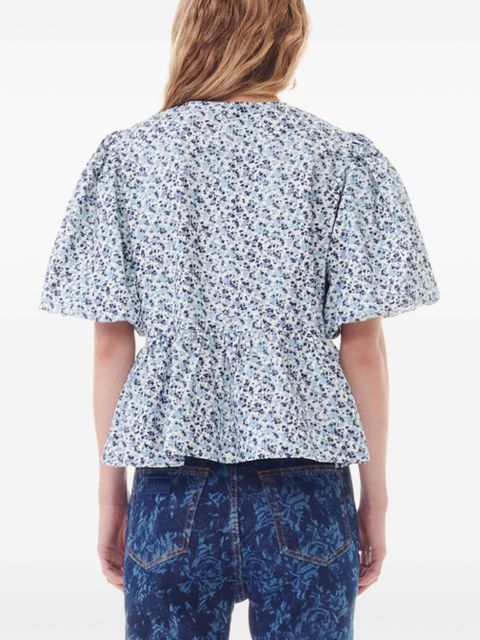 GANNI floral-print short-sleeve blouse - White