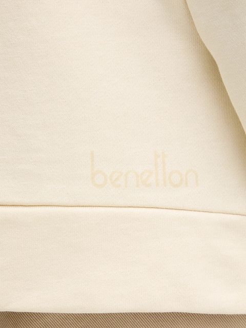 United Colors of Benetton bluza bawełniana damska kolor beżowy z kapturem gładka 3UNID500R