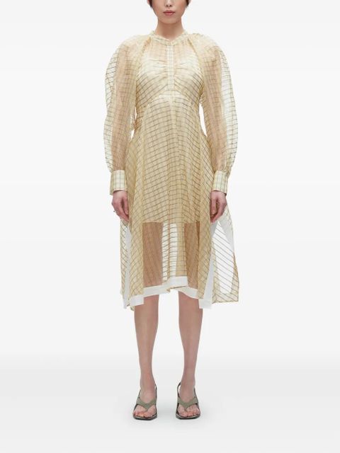 3.1 Phillip Lim puff-sleeve checked midi dress - Neutrals - zdjęcie produktu nr 2