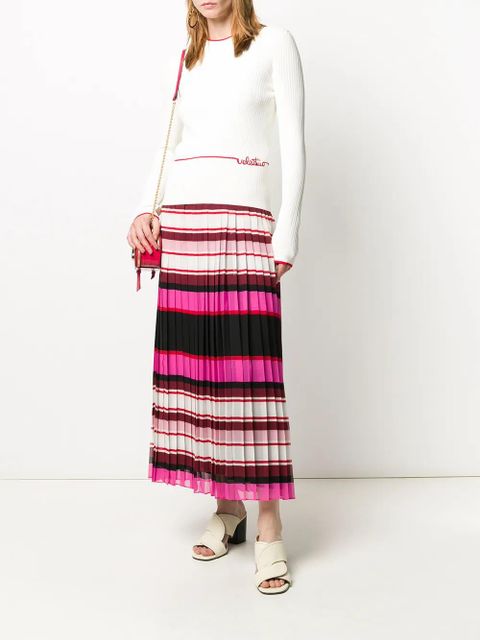 Valentino Garavani striped pleated silk skirt - Pink
