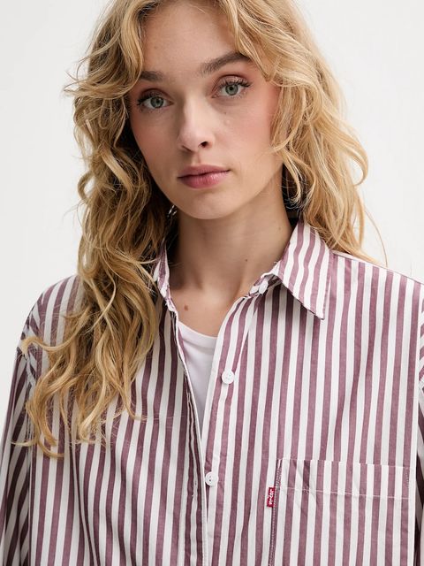 Levi's koszula bawełniana damska kolor brązowy relaxed z kołnierzykiem klasycznym 001HM