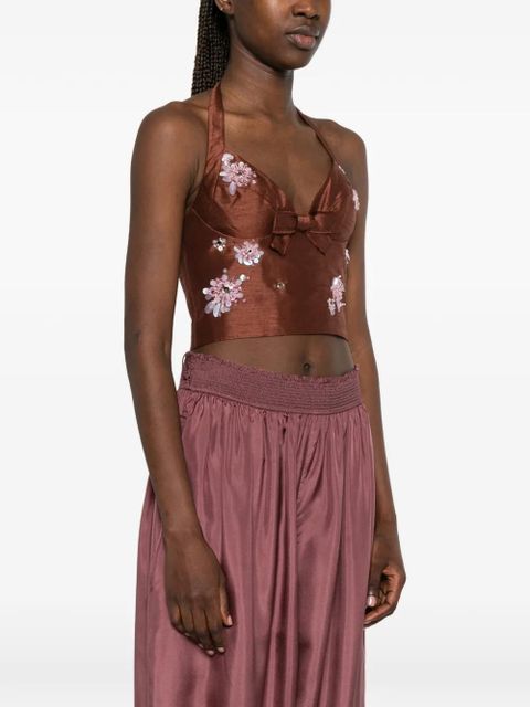 SHUSHU/TONG bead-embellished bow-detail top - Brown