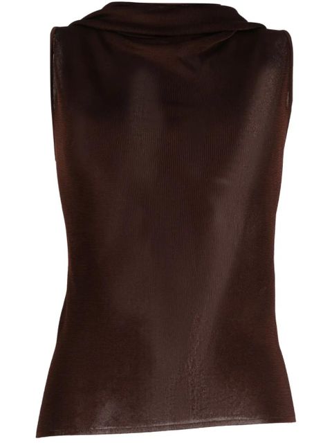 Saint Laurent sleeveless hooded mesh top - Brown