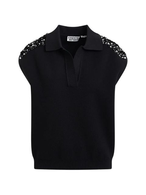 Essentiel Antwerp sequin polo top - Black - zdjęcie produktu nr 1