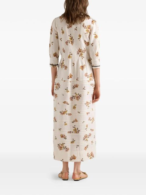 Prada long printed linen dress - Neutrals
