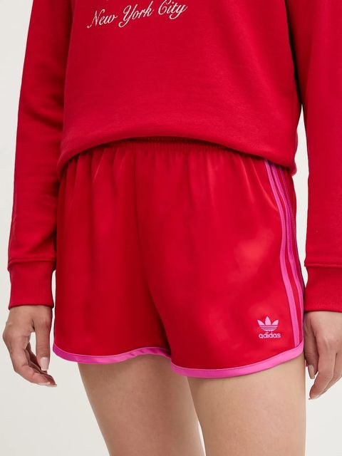 adidas Originals szorty 3-Stripes damskie kolor czerwony z aplikacją high waist JZ3513 - zdjęcie produktu nr 1