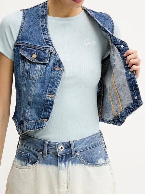 Guess Jeans kamizelka jeansowa kolor granatowy jednorzędowa W5GN74 D5M46