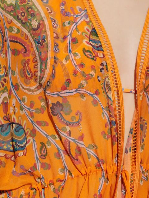 ETRO paisley crochet-detail V-neck midi dress - Orange