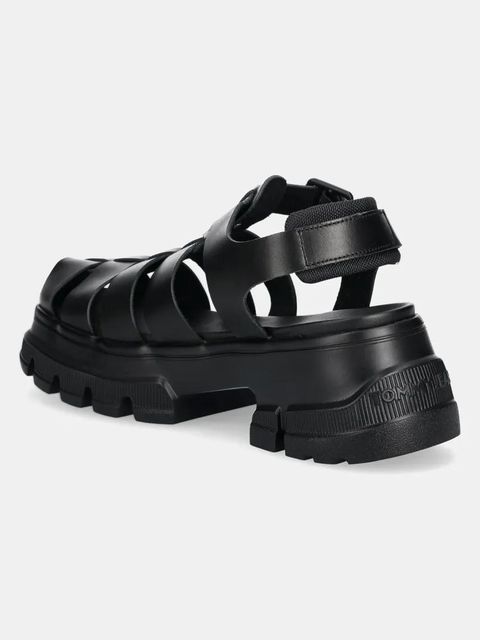 Tommy Jeans sandały skórzane FISHERMAN SANDAL damskie kolor czarny na platformie EN0EN02751