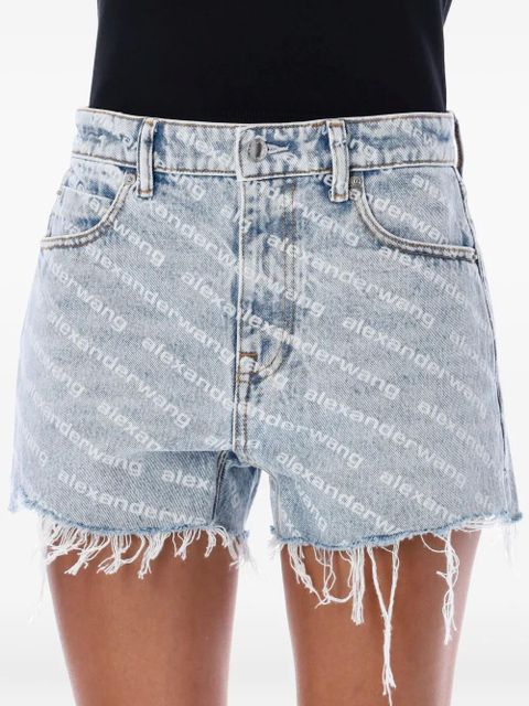 Alexander Wang logo-print frayed shorts - Blue