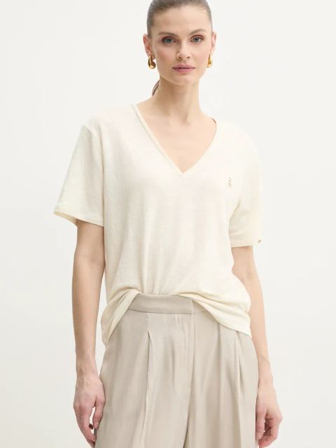 Patrizia Pepe t-shirt lniany damski kolor beżowy 2M4459 J291