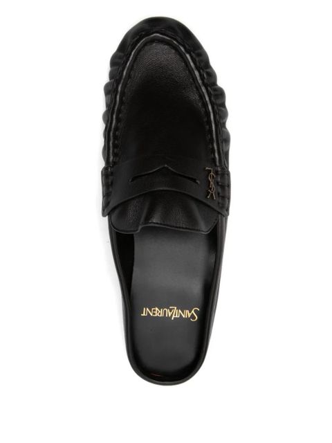 Saint Laurent ruched logo mules - Brown