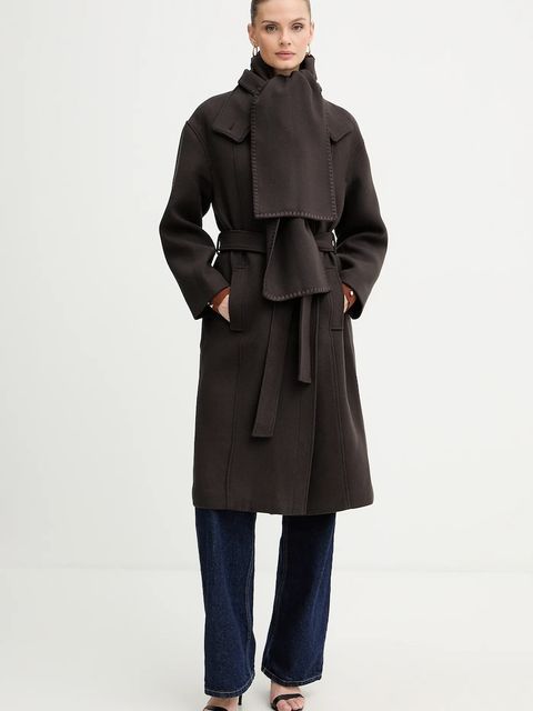 Morgan płaszcz z dodatkiem wełny kolor brązowy GSCARF - zdjęcie produktu nr 1