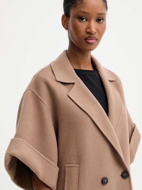 Weekend Max Mara płaszcz wełniany PERA damski kolor brązowy przejściowy oversize 2525086021600