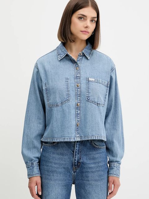 Guess Jeans koszula jeansowa damska kolor niebieski relaxed z kołnierzykiem klasycznym W5YH0D D5M86 - zdjęcie produktu nr 1