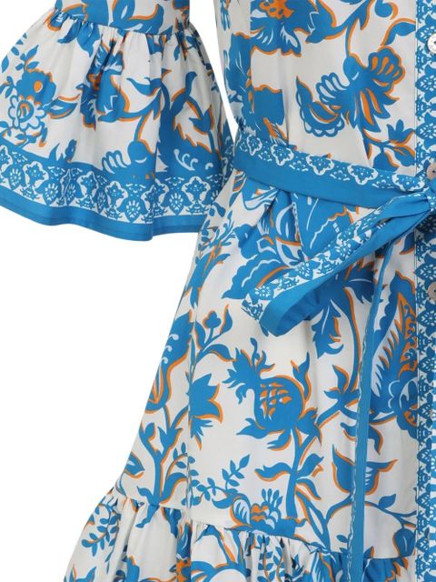 ETRO floral-detail bell-sleeve mini dress - Blue