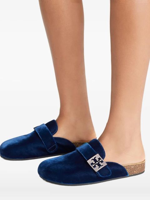 Tory Burch crystal-embellished velvet slippers - Blue