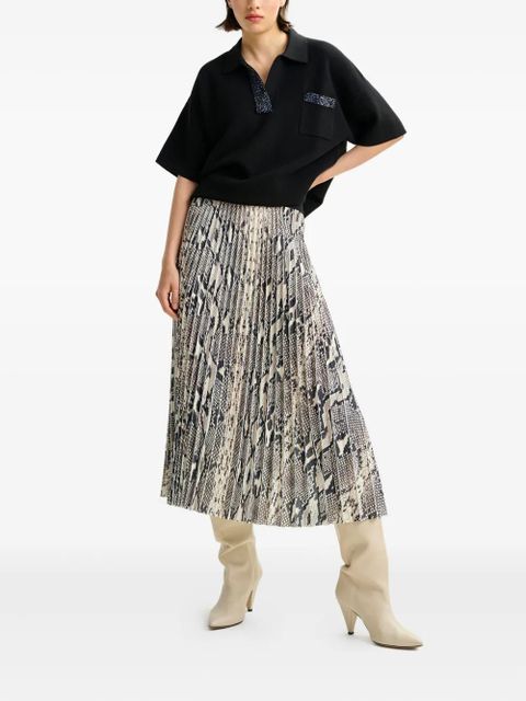 Essentiel Antwerp snakeskin-print midi pleated skirt - Neutrals - zdjęcie produktu nr 2