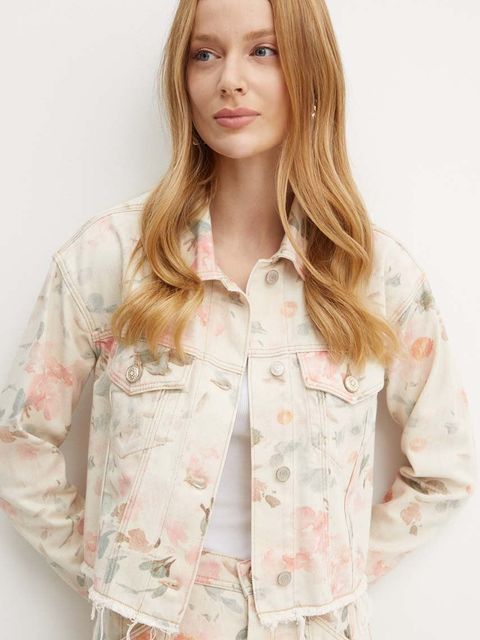 Guess kurtka jeansowa KALISA damska kolor beżowy przejściowa oversize W4YH26 D5E51