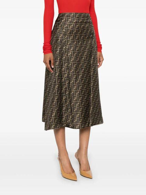 FENDI FF-pattern print midi skirt - Brown