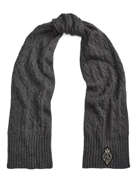 Lauren Ralph Lauren cable-knit logo-patch scarf - Grey - zdjęcie produktu nr 1