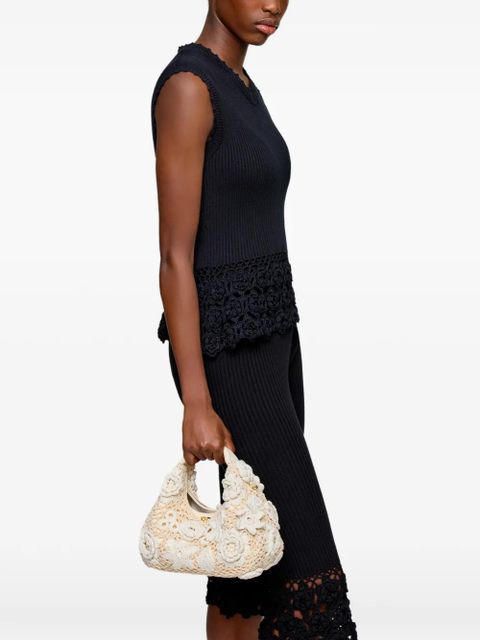 GANNI floral crochet tote bag - Neutrals