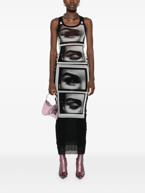 Jean Paul Gaultier face-print mesh top - Black