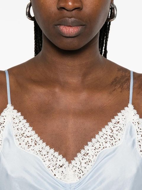 SANDRO ruched lace-detail midi dress - Blue