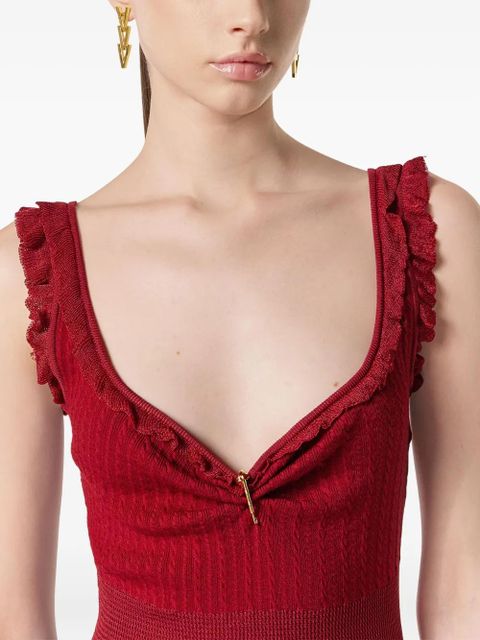Versace ruffled ribbed dress - Red