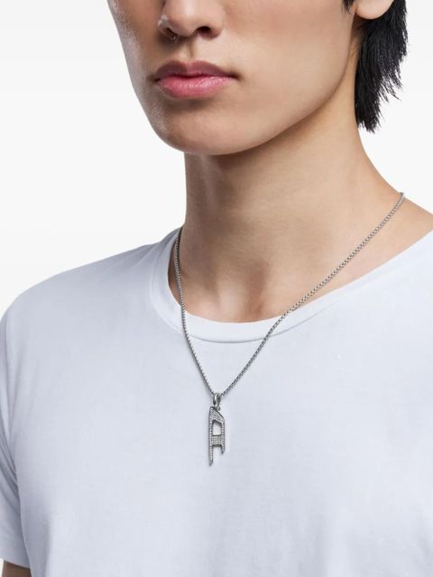 Diesel steel crystal-pavé necklace - Grey