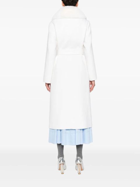 Maje faux-fur-collar belted coat - White