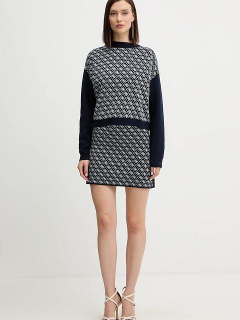 Guess sweter z domieszką wełny AUBREY damski kolor granatowy z półgolfem W5BR23 Z3JD2