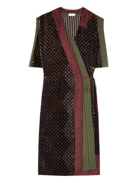 DRIES VAN NOTEN velvet patterned wrap dress - Brown - zdjęcie produktu nr 1