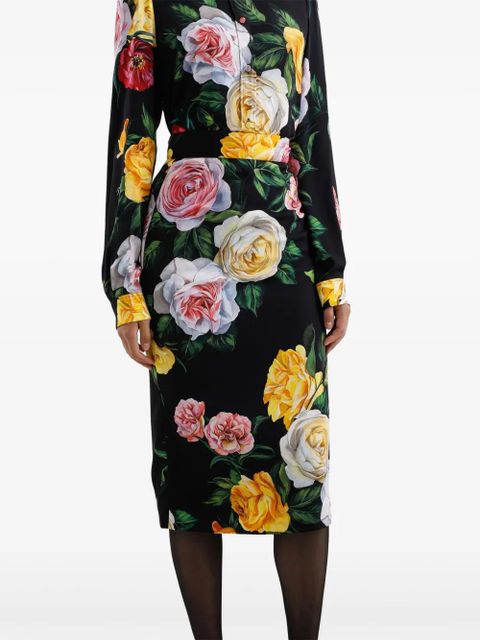 Dolce & Gabbana floral-print midi skirt - Black