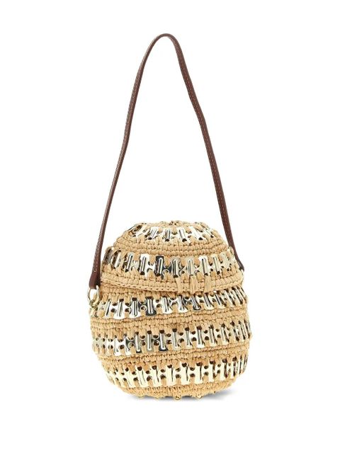 Rabanne 1969 metal-disc raffia ball handbag - Neutrals