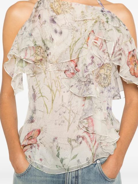 Alexander McQueen ruffled floral-print top - Neutrals