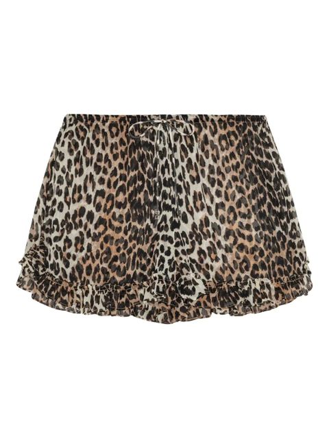 GANNI leopard-print ruffled shorts - Neutrals - zdjęcie produktu nr 1