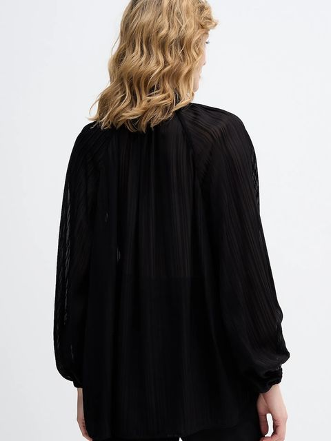 Sisley koszula damska kolor czarny relaxed z wiązanym dekoltem 5FGXLQ0A5