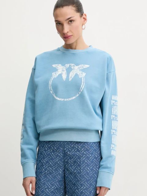 Pinko bluza bawełniana damska kolor niebieski z nadrukiem 104618 A2CV