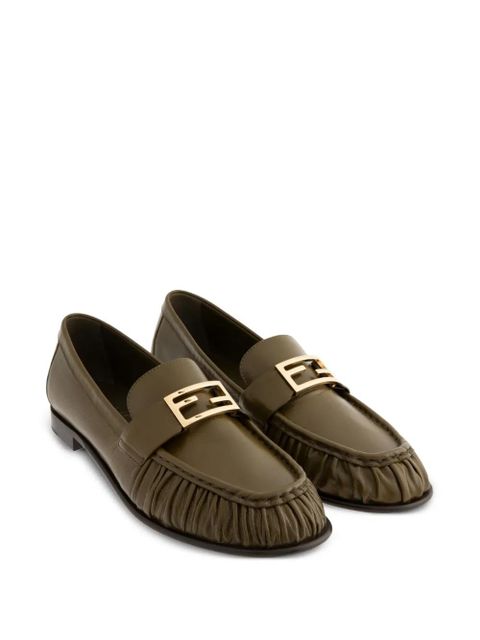 FENDI FF Baguette buckle ruched loafers - Green