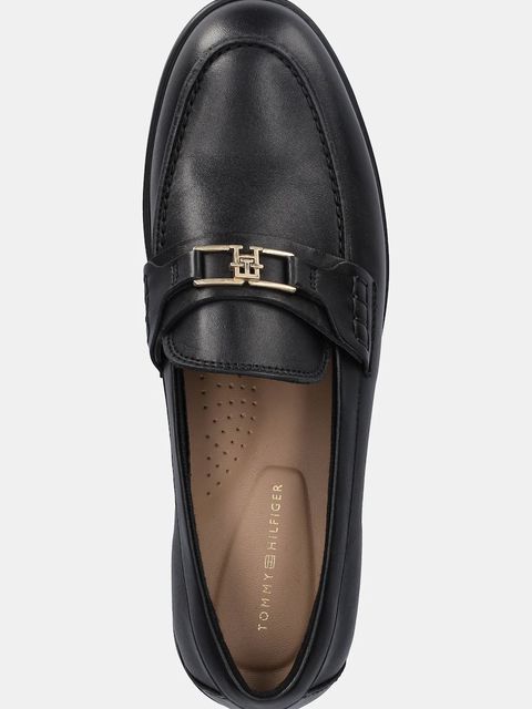 Tommy Hilfiger mokasyny skórzane TH LOGO LEATHER LOAFER damskie kolor czarny na płaskim obcasie FW0FW08705